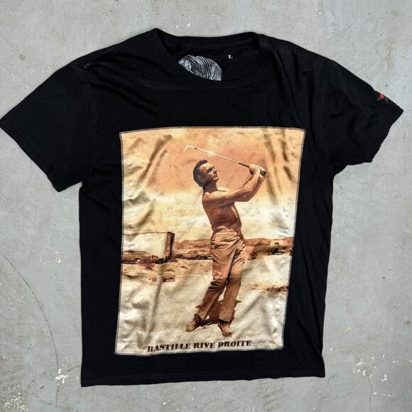 Bastille Vintage Golfer TShirt Silk Patch Made in Italy Cotton Black Large - Picture 2 of 6